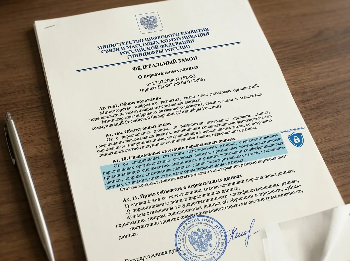 Федеральный закон 152-ФЗ о персональных данных — официальный документ на бланке, защита конфиденциальности пациентов